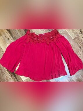 Umgee Red Off-Shoulder Lace-Trim Top